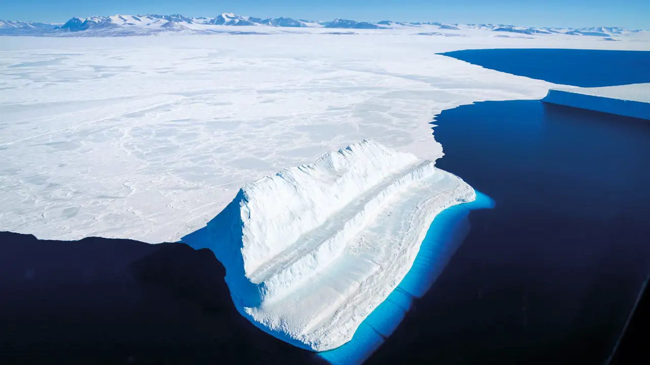 A massive iceberg floating in McMurdo Sound, south Antarctica.