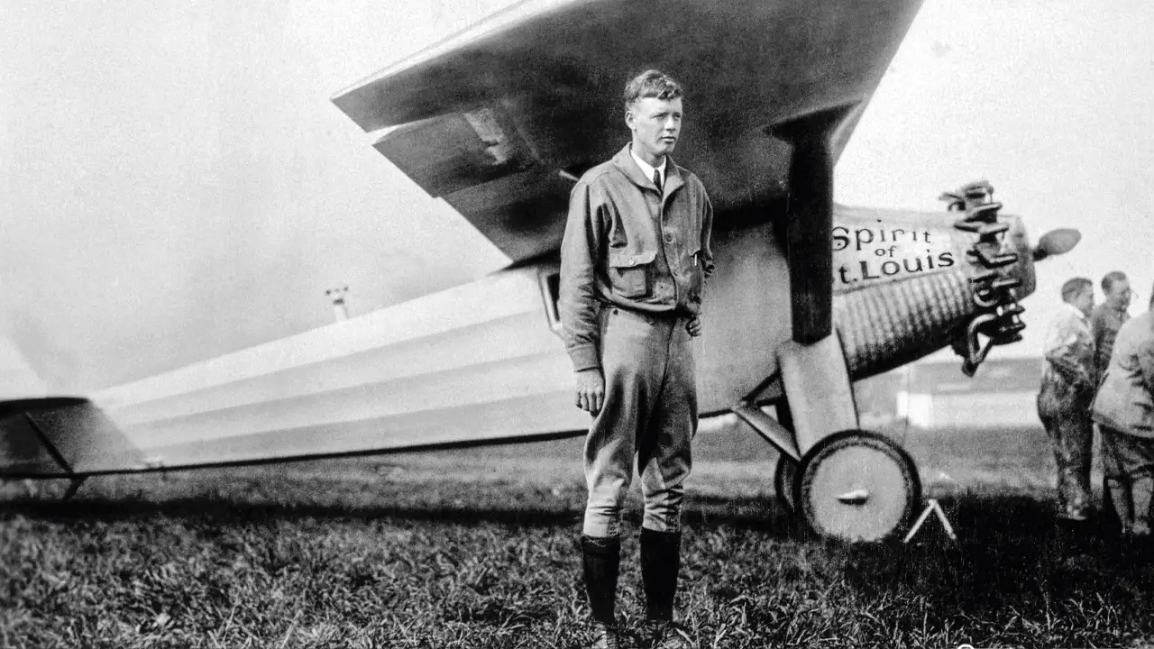 Lindbergh and his plane Spirit of St. Louis in May 1927.