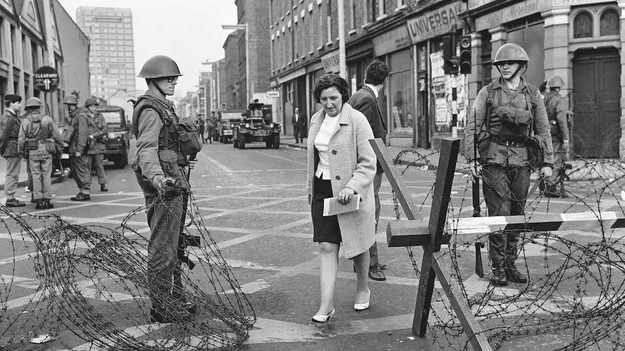 A military road block in Belfast, 1969.