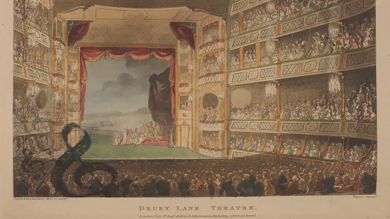 An illustration of Drury Lane Theatre in Covent Garden after it was rebuilt by Henry Holland in 1794.