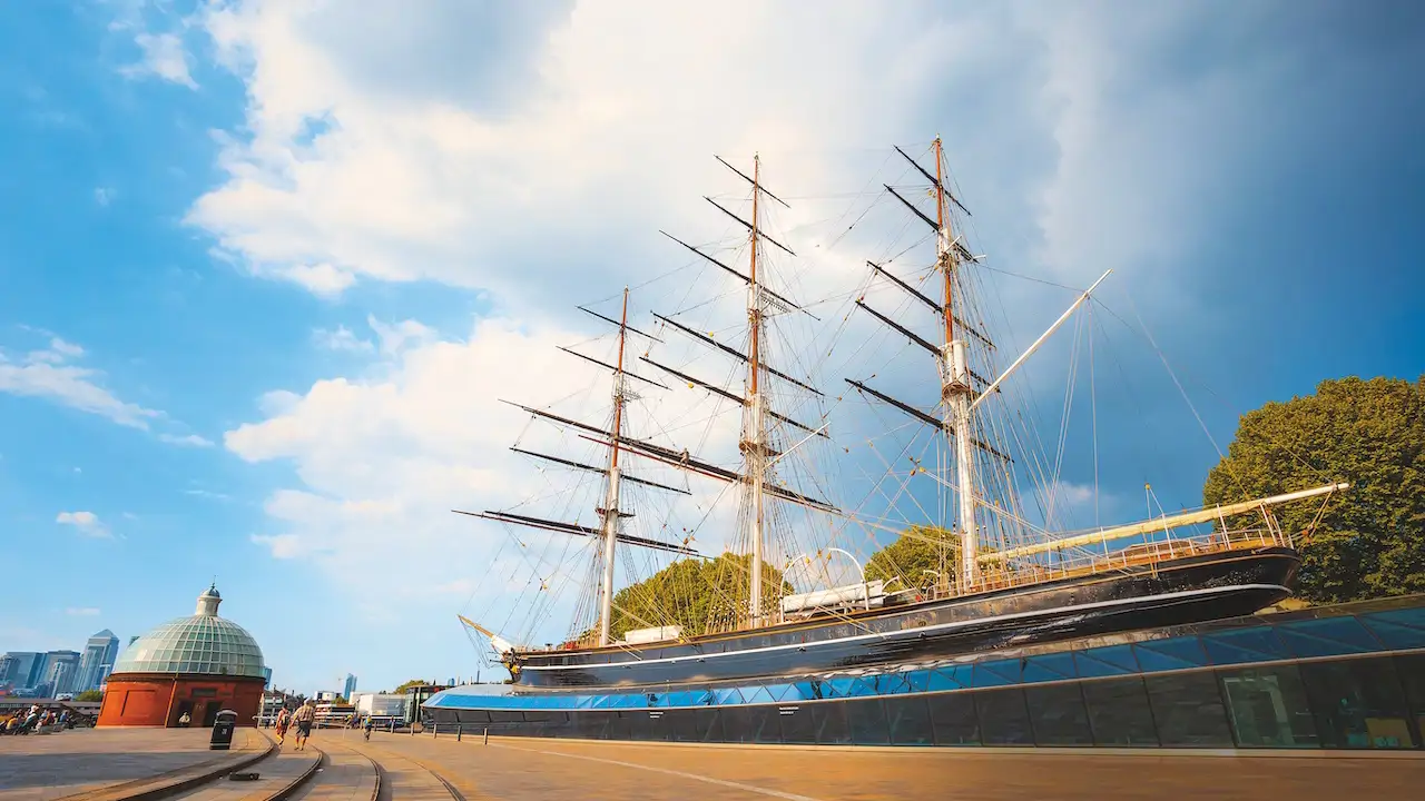 The Cutty Sark in Greenwich, London is preserved as a museum ship